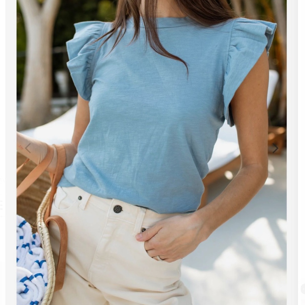 Carly Jean Los Angeles Sky Blue Ruffle Sleeve Tee